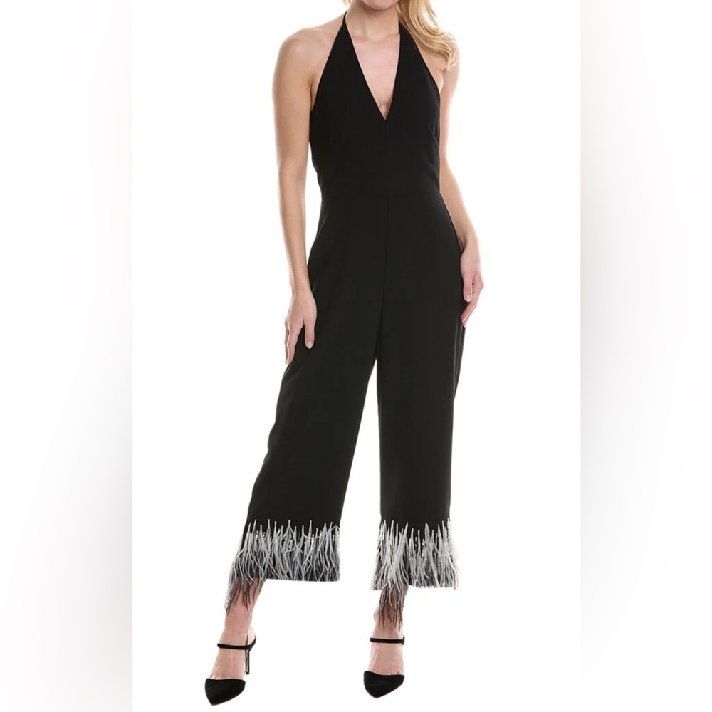 Halston Heritage Black Jumpsuit with Feather Detail